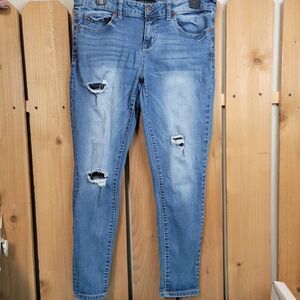 Aeropostale Mid Rise Curvy Jegging Distressed Jeans Size 12 Women's Lightwash